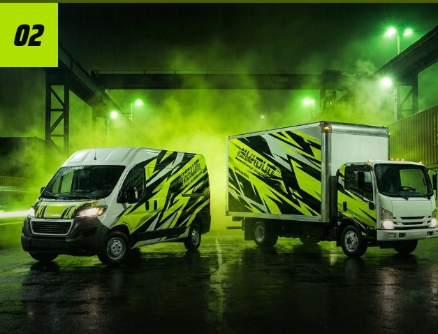 Fleet van and box truck with matching brand graphics